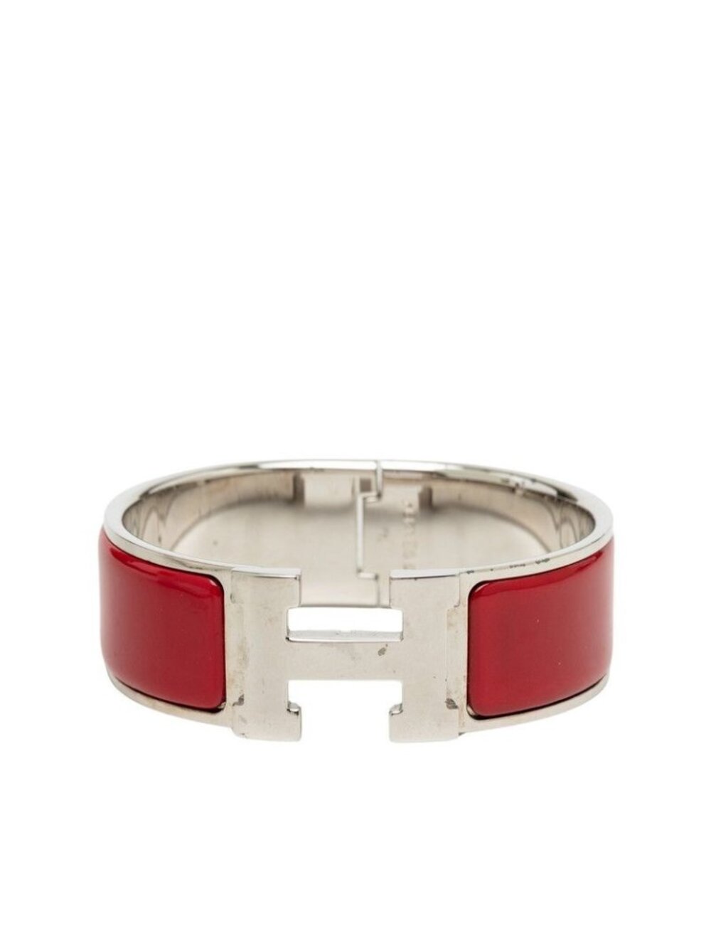 Hermes Clic Clac PM Bracelet Silver Red Metal Enamel
